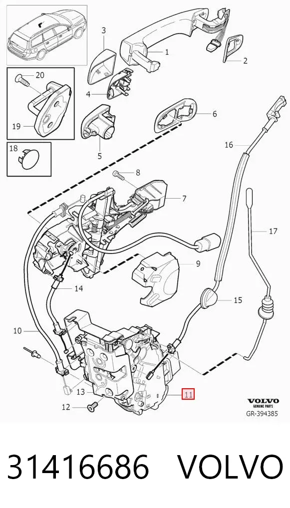Fecho da porta dianteira direita 31416686 Volvo