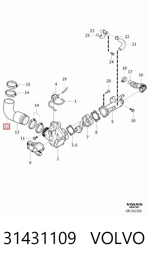 Cano derivado do sistema de recirculação dos gases de escape EGR 31431109 Volvo