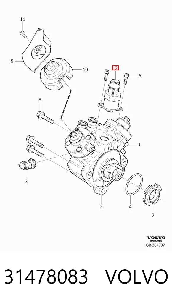Válvula de regulação de pressão (válvula de redução da Bomba de Combustível de Pressão Alta) Common-Rail-System 31478083 Volvo