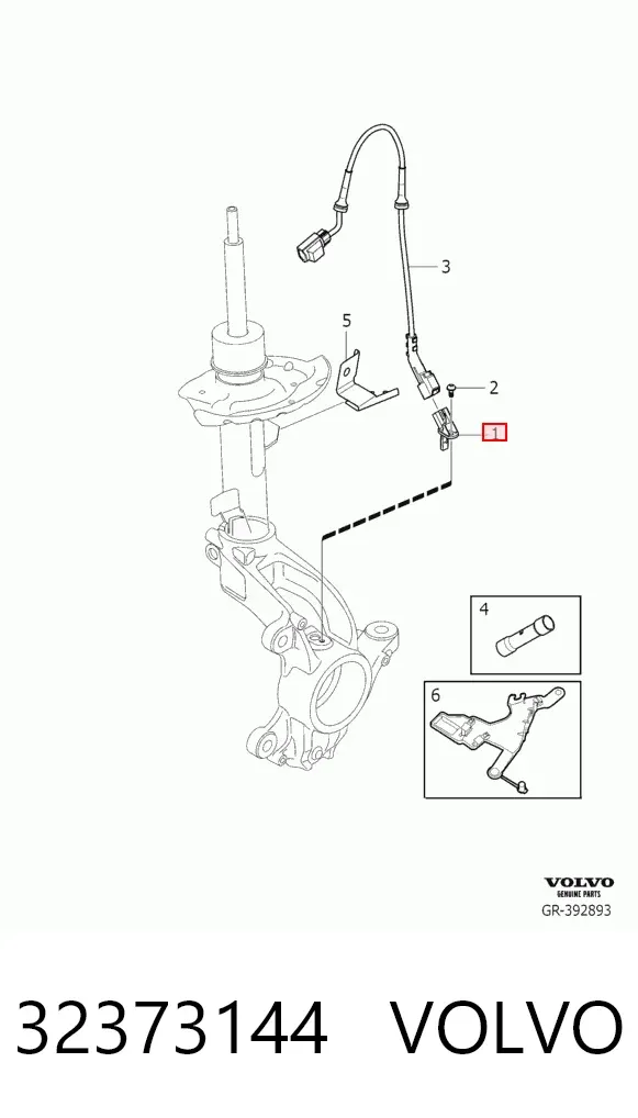 Sensor ABS dianteiro direito 32373144 Volvo