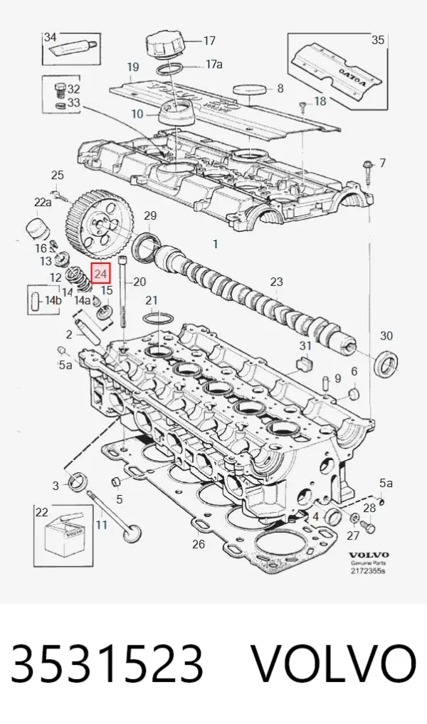 Engrenagem de cadeia de roda dentada da árvore distribuidora de admissão de motor 3531523 Volvo