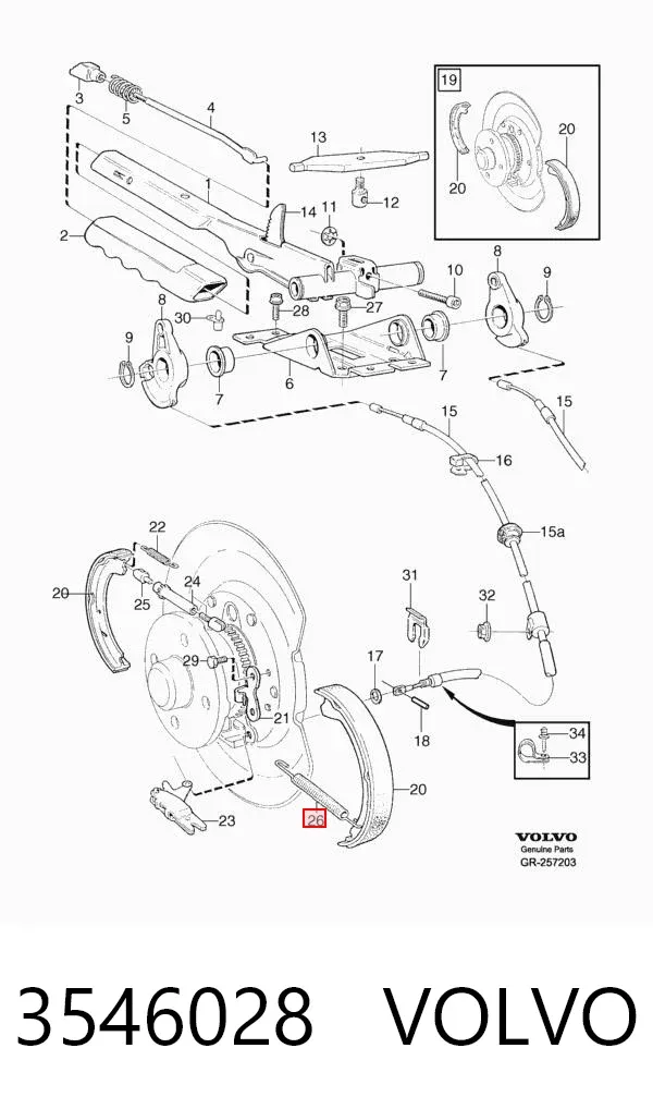 Kit de montagem das sapatas traseiras de tambor 3546028 Volvo