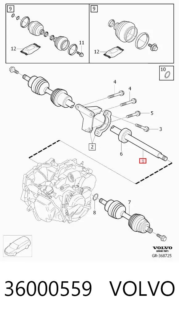Semieixo (acionador) dianteiro direito 36000559 Volvo