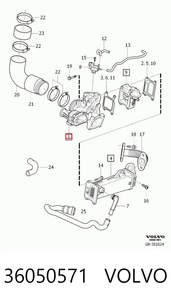 Válvula EGR de recirculação dos gases 36050571 Volvo