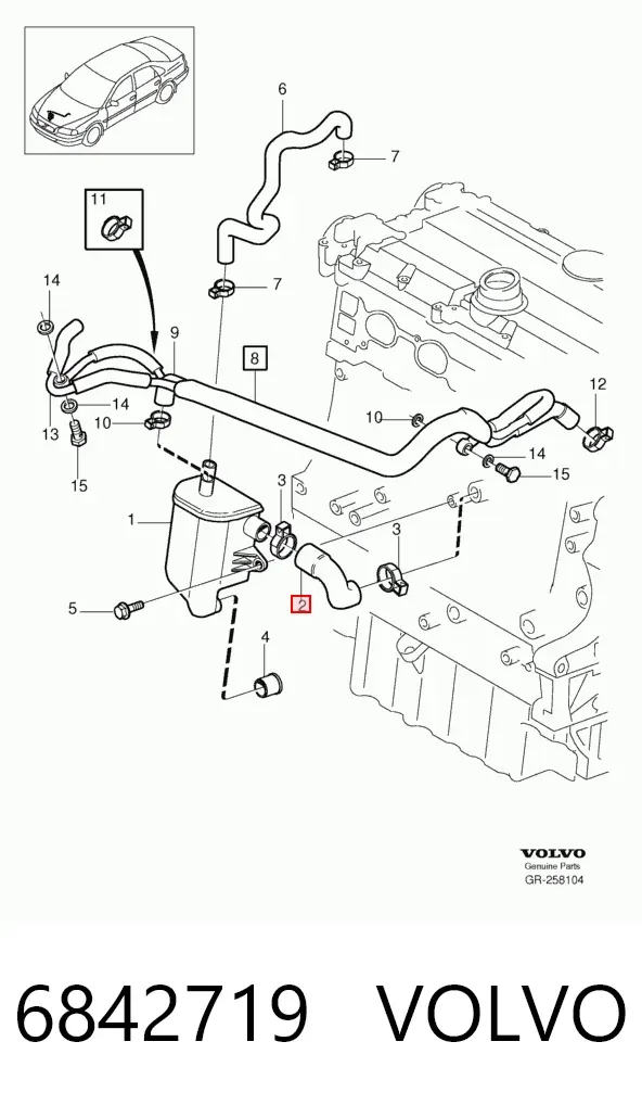 Cano derivado de ventilação de cárter (de separador de óleo) 6842719 Volvo