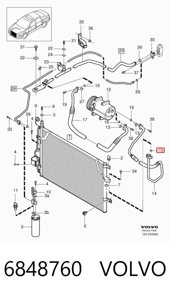 Vedante anular de tubo de aparelho de ar condicionado 6848760 Volvo