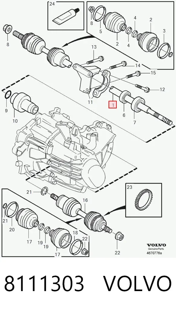 Semieixo (acionador) dianteiro direito 8111303 Volvo