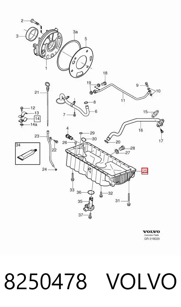 Panela de óleo de cárter do motor 8250478 Volvo