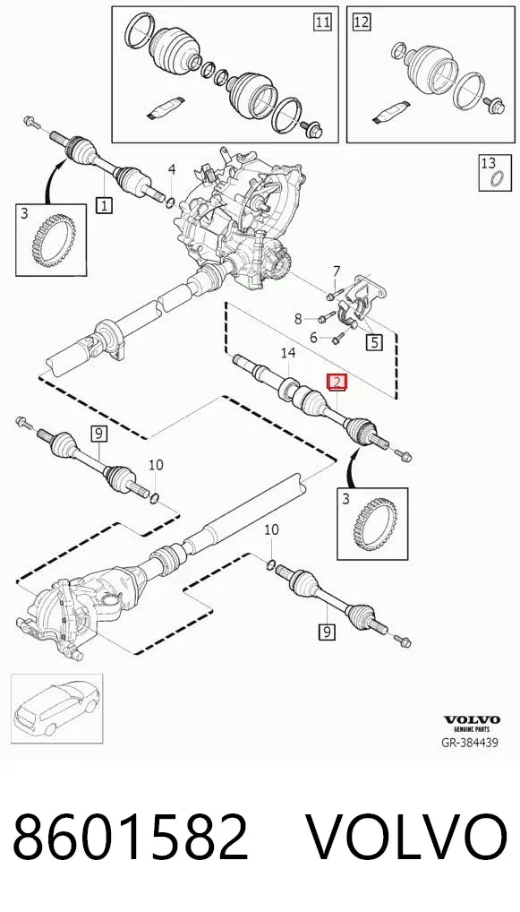 Semieixo (acionador) dianteiro direito 8601582 Volvo