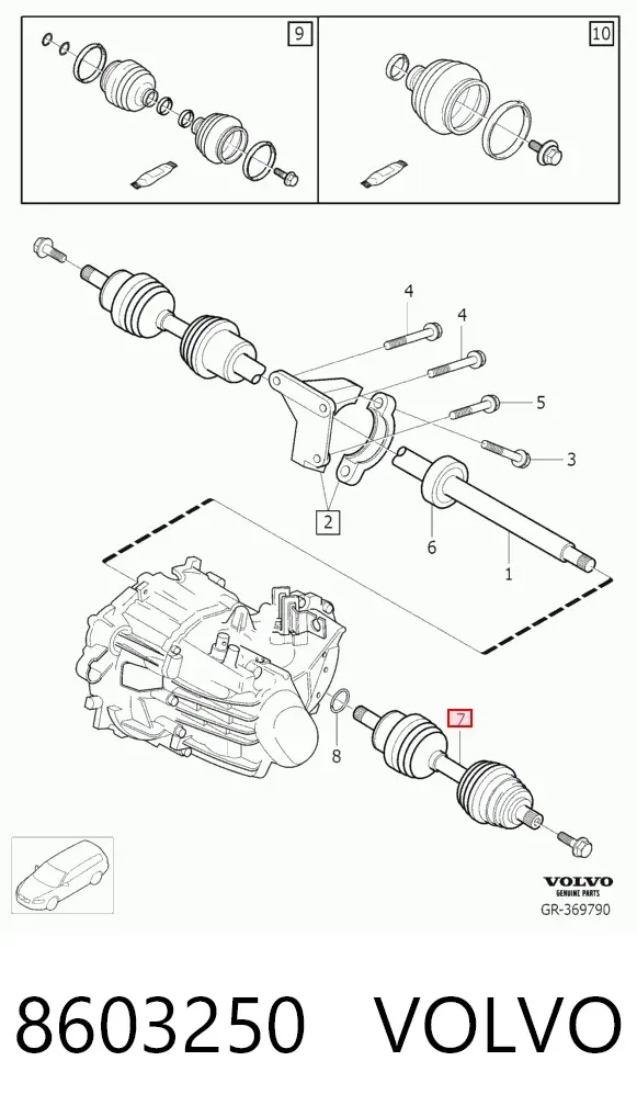 Semieixo (acionador) dianteiro esquerdo 8603250 Volvo
