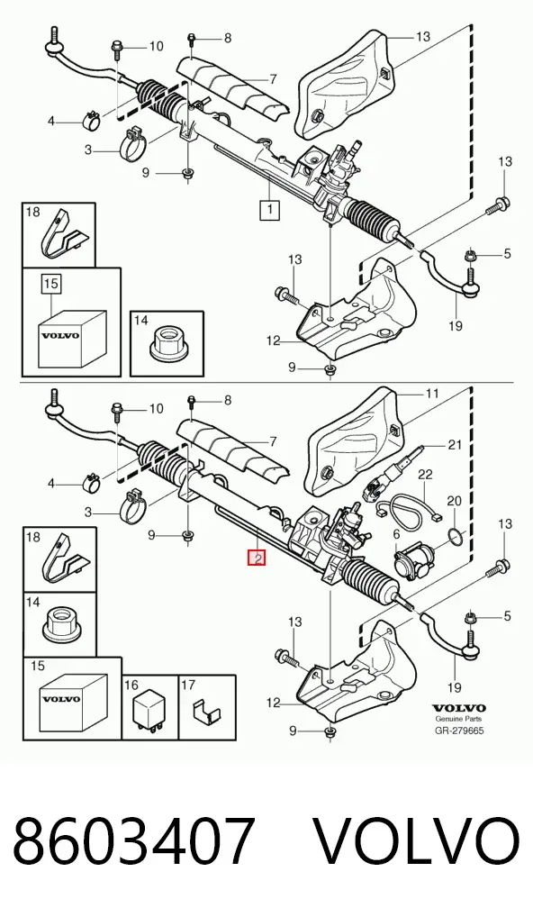 Cremalheira da direção 8603407 Volvo