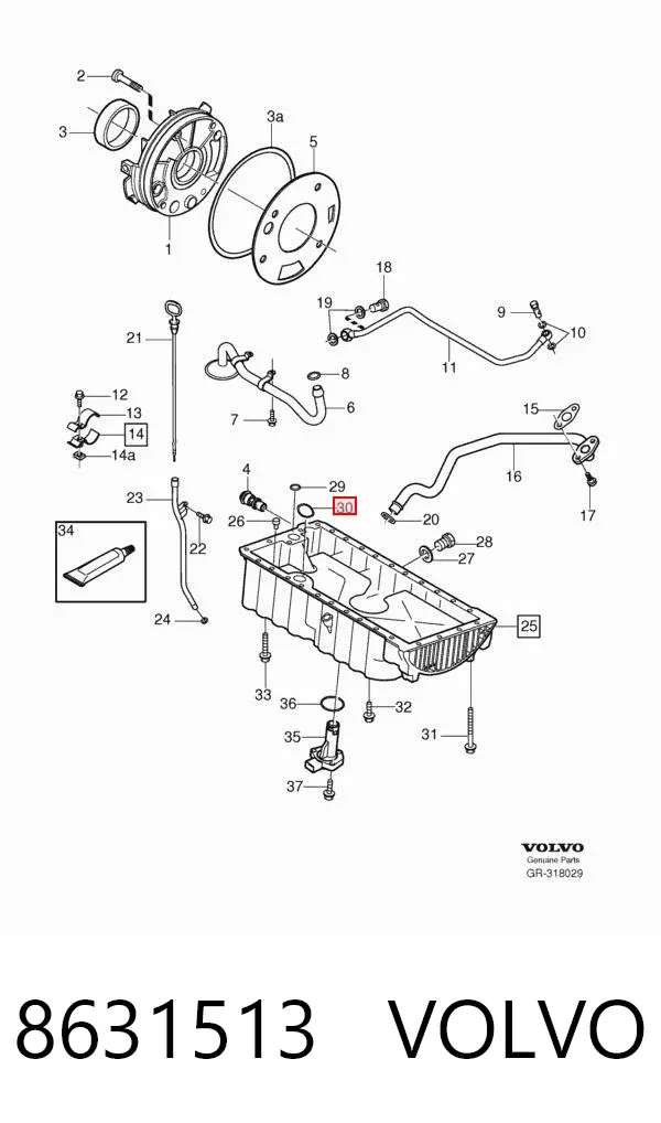 Vedação dianteira de cambota de motor 8631513 Volvo