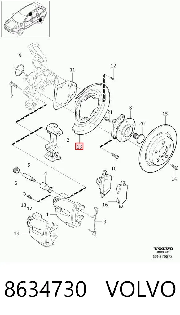 Proteção do freio de disco traseiro 8634730 Volvo