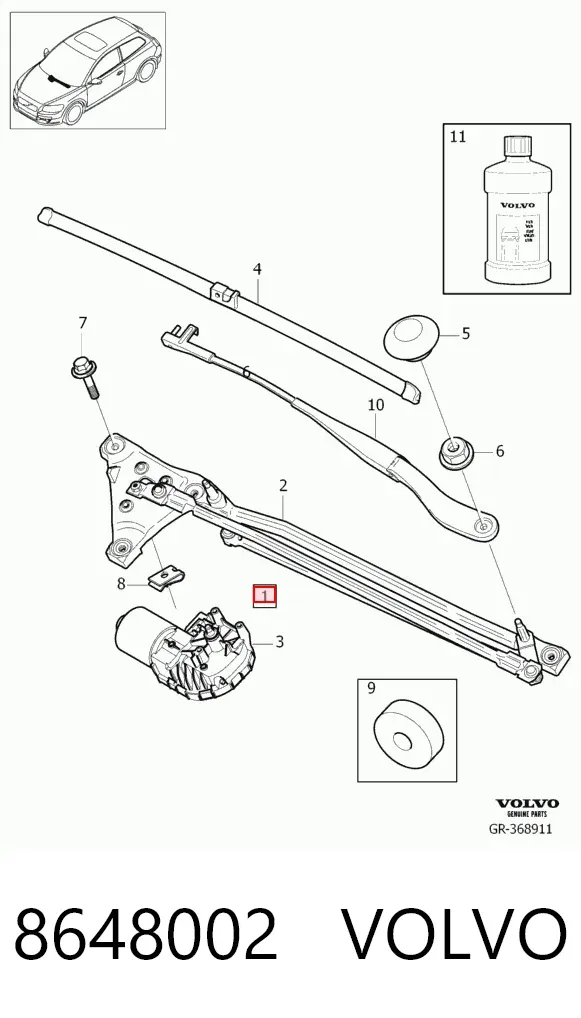 Trapézio de limpador pára-brisas 8648002 Volvo