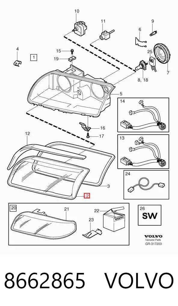 Vidro da luz esquerda 8662865 Volvo