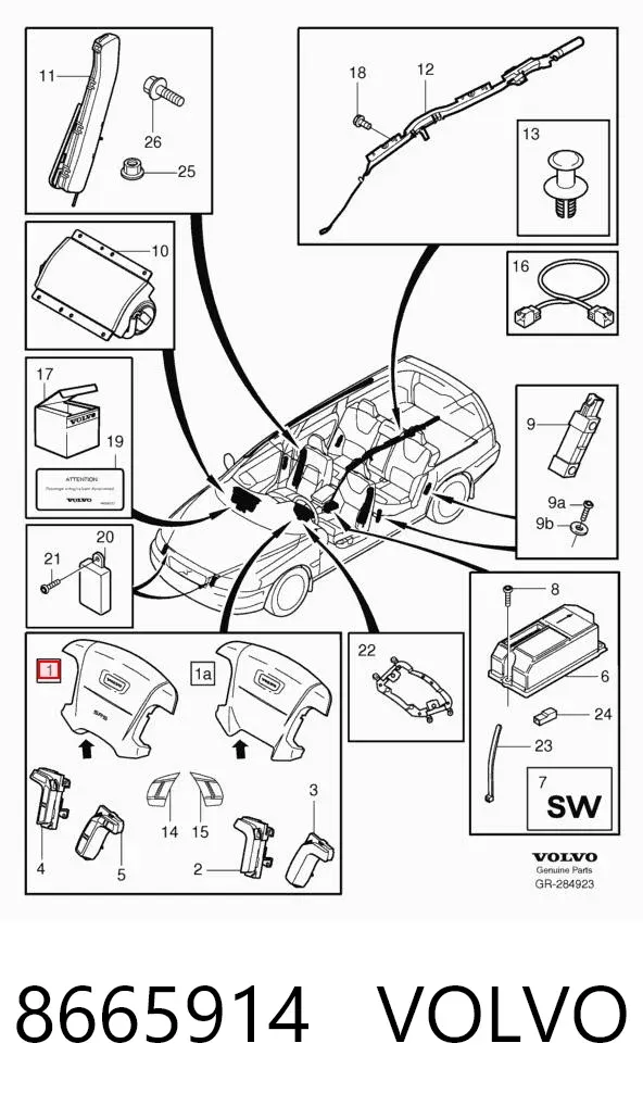 Cinto de segurança (AIRBAG) de condutor 8665914 Volvo