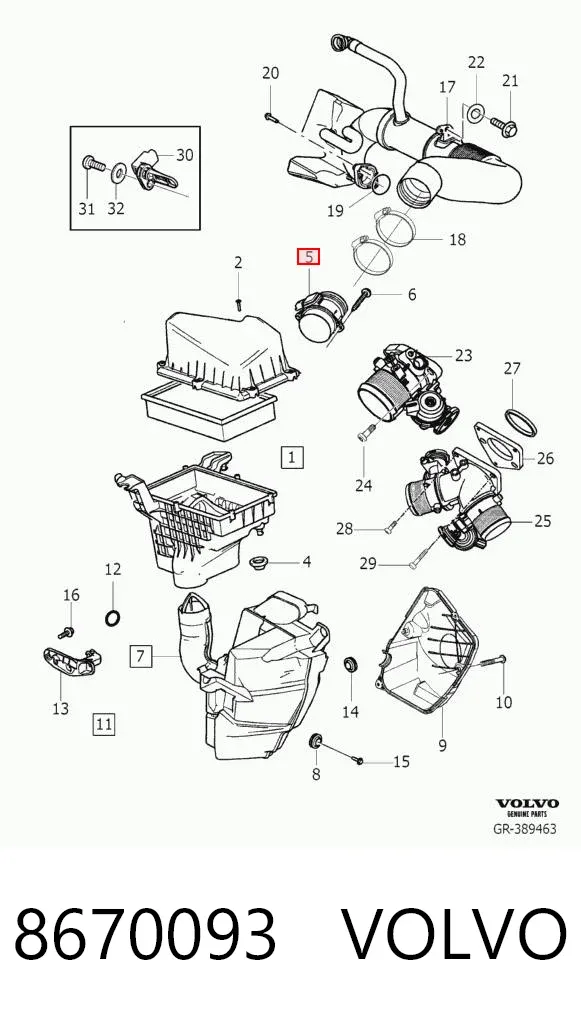 Sensor de fluxo (consumo) de ar, medidor de consumo M.A.F. - (Mass Airflow) 8670093 Volvo