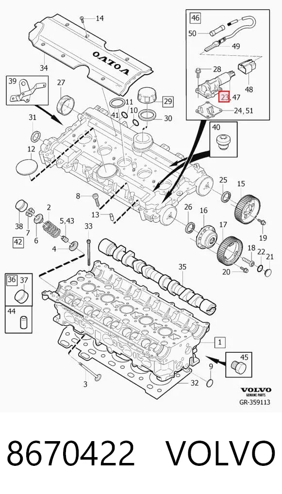 Válvula eletromagnética de posição (de fases) da árvore distribuidora 8670422 Volvo