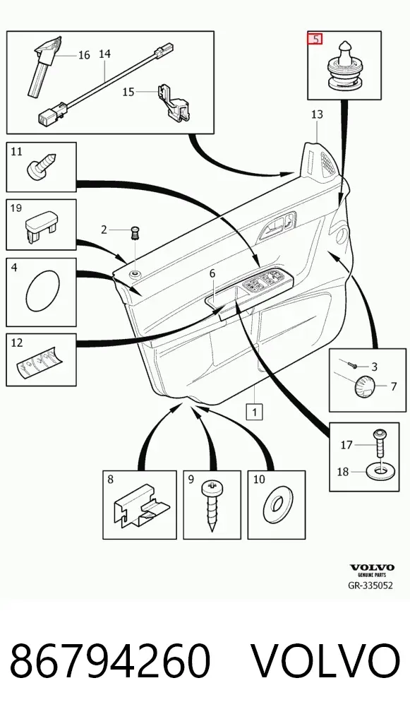 Cápsula (prendedor) de fixação de revestimento da porta 86794260 Volvo