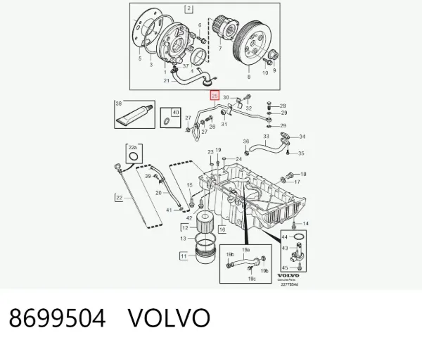 Tubo (mangueira) de fornecimento de óleo de turbina 8699504 Volvo
