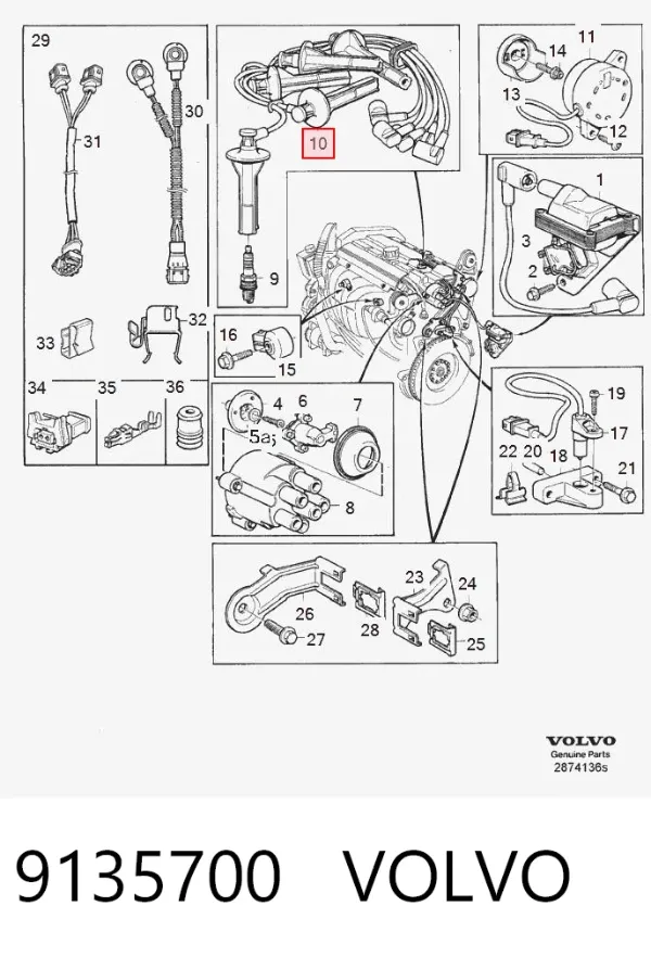 Fios de alta voltagem, kit 9135700 Volvo