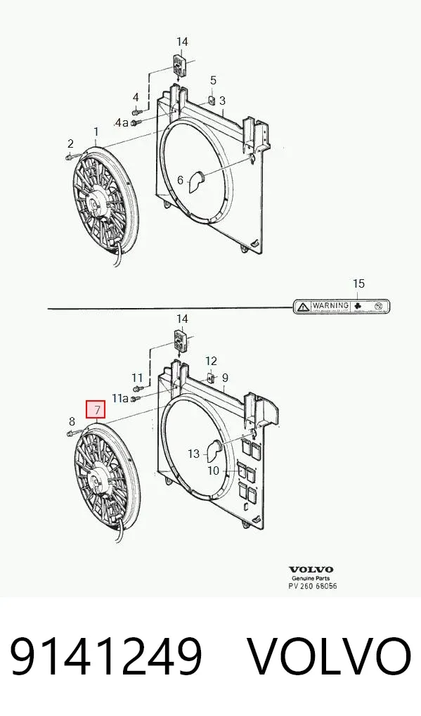 Ventilador elétrico de esfriamento montado (motor + roda de aletas) 9141249 Volvo