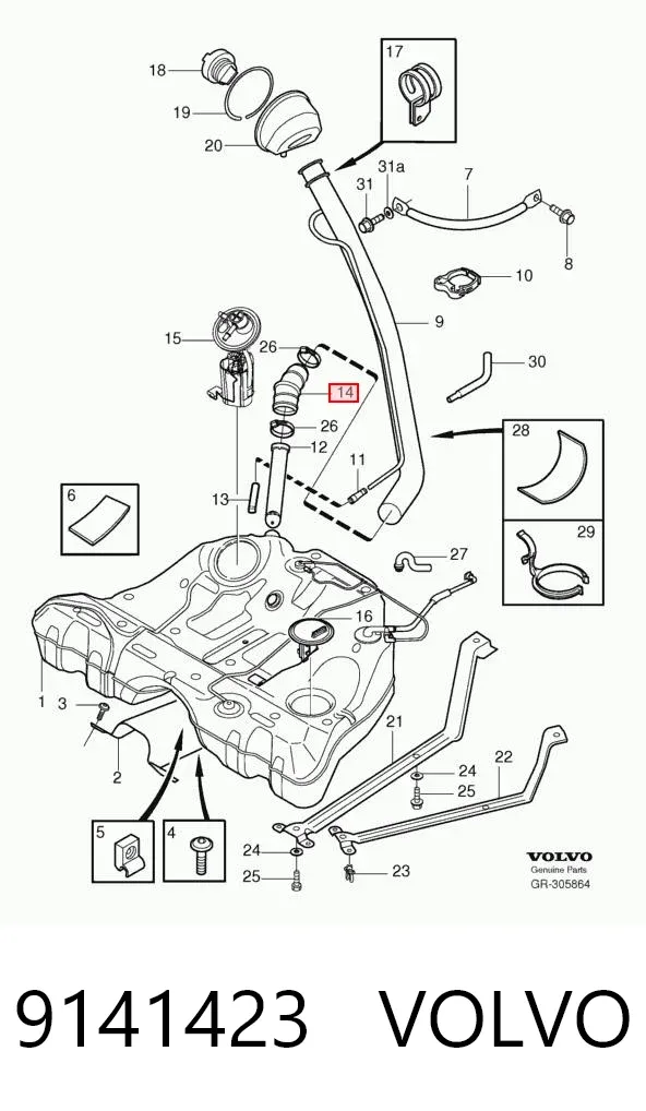 Cano derivado de tanque, para o gargalo de enchimento 9141423 Volvo
