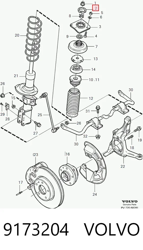 Suporte de amortecedor dianteiro 9173204 Volvo