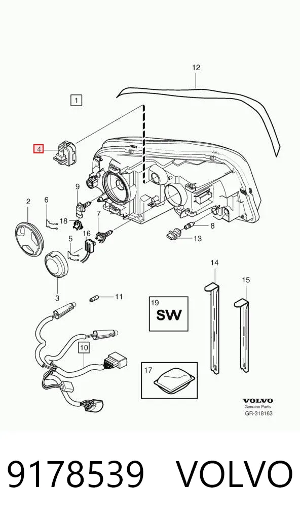 Corretor da luz 9178539 Volvo