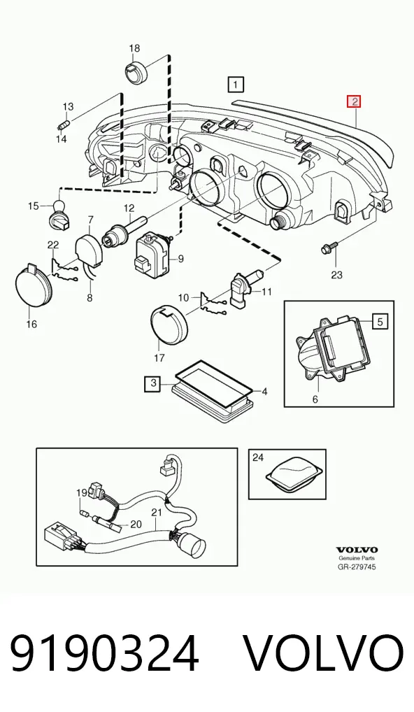 Ripa (placa sobreposta) da luz direita 9190324 Volvo