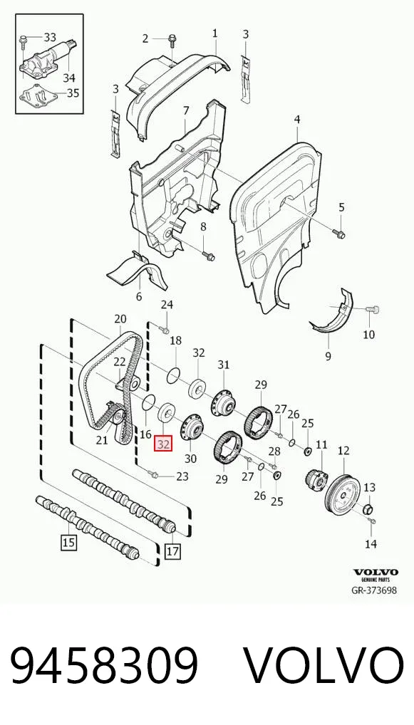 Vedação da árvore distribuidora de motor 9458309 Volvo