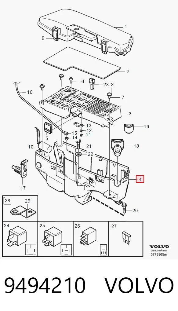 Caixa de unidade de dispositivos de segurança 9494210 Volvo