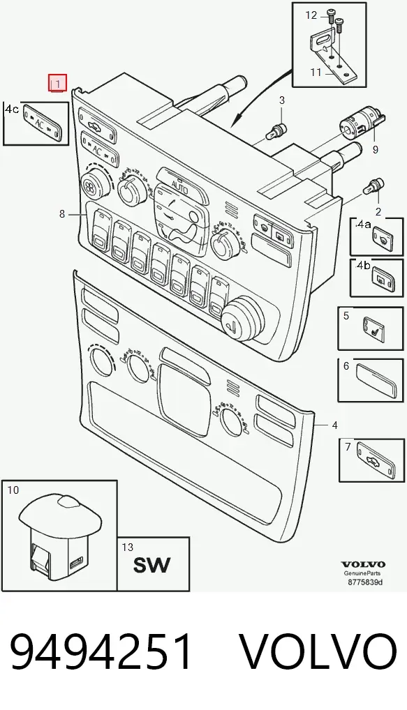 Unidade de controlo dos modos de aquecimento/condicionamento 9494251 Volvo
