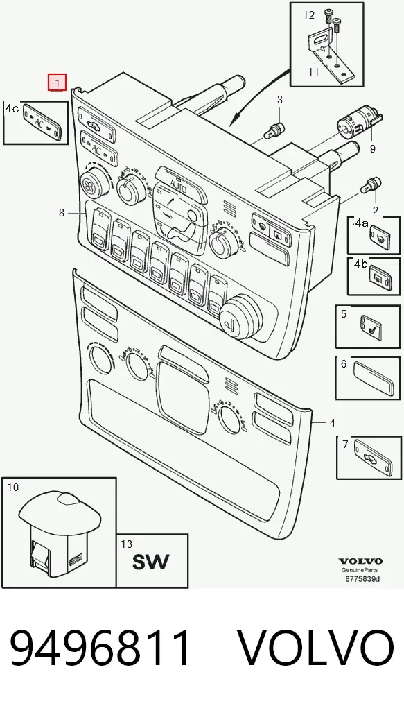 Unidade de controlo dos modos de aquecimento/condicionamento 9496811 Volvo