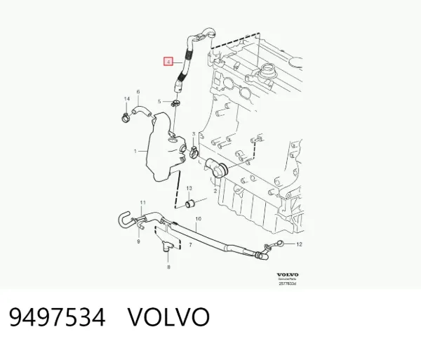 Cano derivado de ventilação de cárter (de separador de óleo) 9497534 Volvo