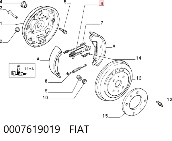 Mecanismo de aproximação (de auto-aproximação) das sapatas de tambor (kit de reparação levadiça) 0007619019 Fiat/Alfa/Lancia