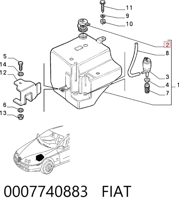 Tampa de tanque de fluido para lavador 0007740883 Fiat/Alfa/Lancia