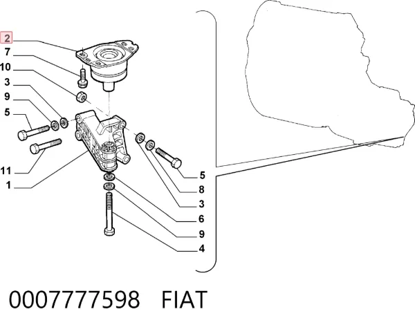 Coxim (suporte) direito de motor 0007777598 Fiat/Alfa/Lancia