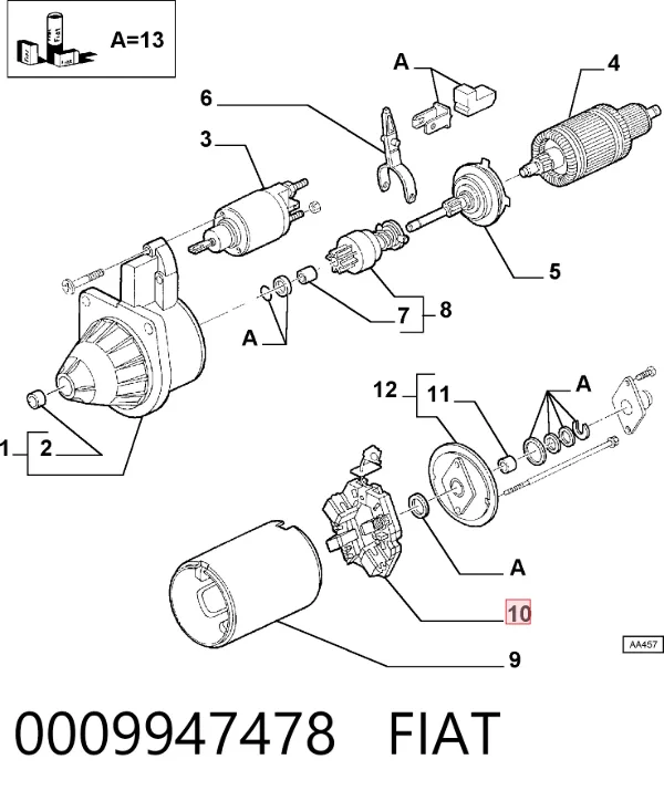 Porta-escovas do motor de arranco 0009947478 Fiat/Alfa/Lancia