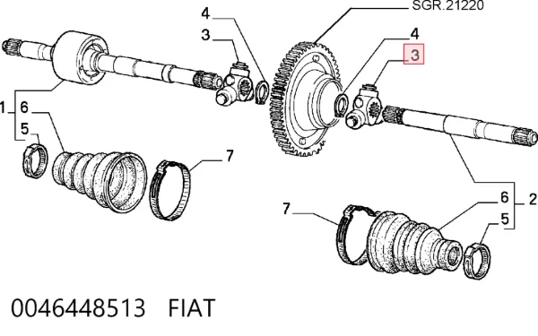 Junta homocinética interna, tripé 0046448513 Fiat/Alfa/Lancia