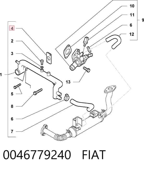 Vedante do flange (da união em T) do sistema de esfriamento 0046779240 Fiat/Alfa/Lancia
