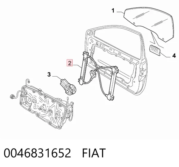 Mecanismo de acionamento de vidro da porta dianteira direita 0046831652 Fiat/Alfa/Lancia