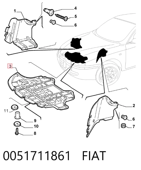 Isolamento de ruído da capota 0051711861 Fiat/Alfa/Lancia