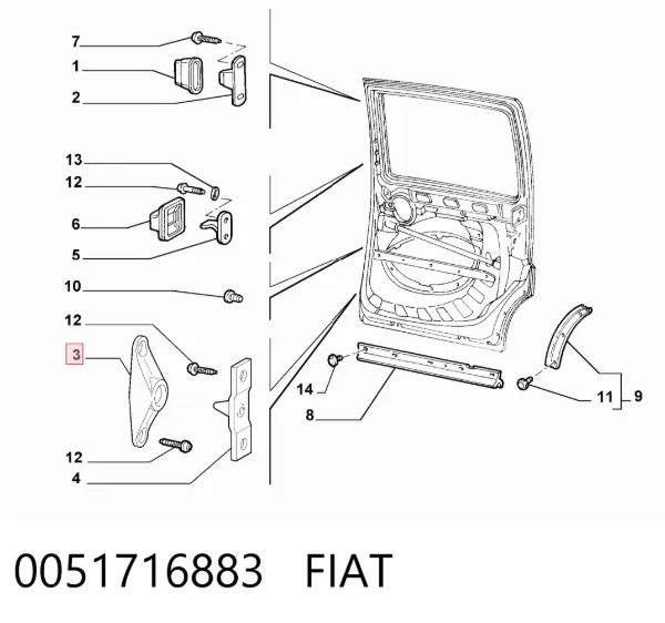 Limitador da porta deslizante, na carroçaria inferior 0051716883 Fiat/Alfa/Lancia