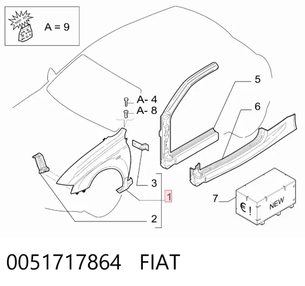 Pára-lama dianteiro esquerdo 0051717864 Fiat/Alfa/Lancia