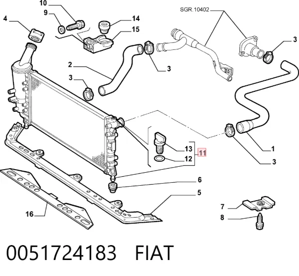 Radiador de esfriamento de motor 0051724183 Fiat/Alfa/Lancia