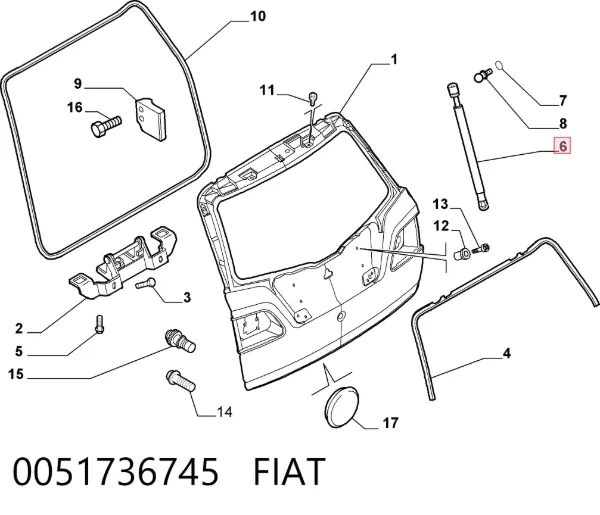 Amortecedor de tampa de porta-malas (de 3ª/5ª porta traseira) 0051736745 Fiat/Alfa/Lancia