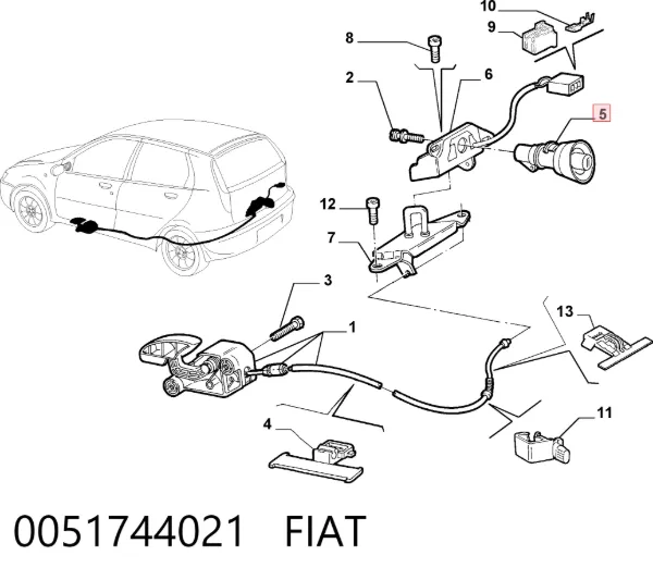 Fecho de tampa de porta-malas (de 3ª/5ª porta traseira) 0051744021 Fiat/Alfa/Lancia