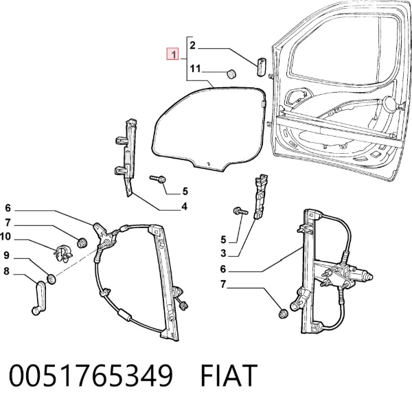 Vidro da porta dianteira direita 0051765349 Fiat/Alfa/Lancia