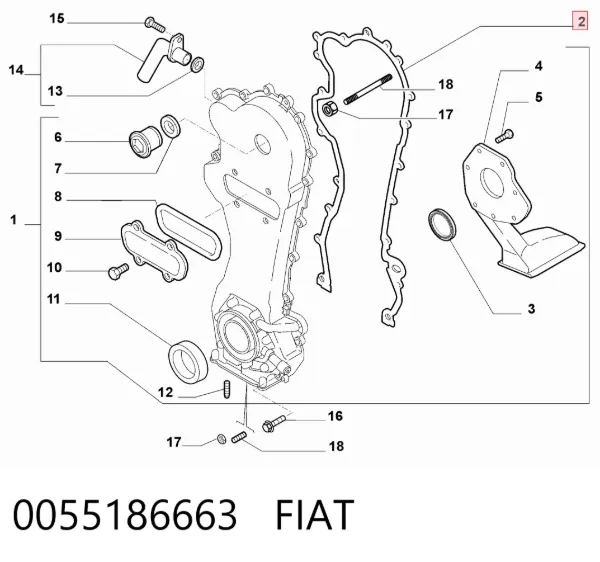 Vedante de tampa dianteira de motor 0055186663 Fiat/Alfa/Lancia